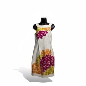 Jones New York White Dress with Pink, Orange, and Green Floral Design